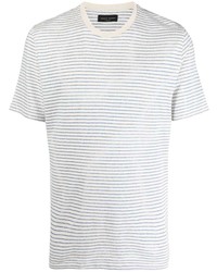 weißes und blaues horizontal gestreiftes T-Shirt mit einem Rundhalsausschnitt von Roberto Collina