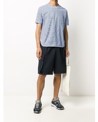 weißes und blaues horizontal gestreiftes T-Shirt mit einem Rundhalsausschnitt von Junya Watanabe