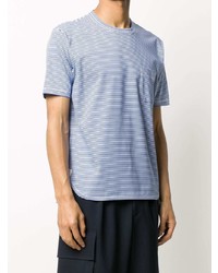 weißes und blaues horizontal gestreiftes T-Shirt mit einem Rundhalsausschnitt von Junya Watanabe