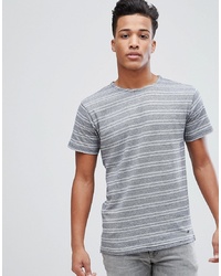 weißes und blaues horizontal gestreiftes T-Shirt mit einem Rundhalsausschnitt von Solid