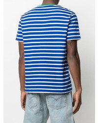 weißes und blaues horizontal gestreiftes T-Shirt mit einem Rundhalsausschnitt von Polo Ralph Lauren