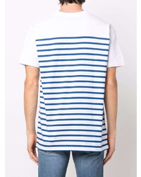 weißes und blaues horizontal gestreiftes T-Shirt mit einem Rundhalsausschnitt von A.P.C.