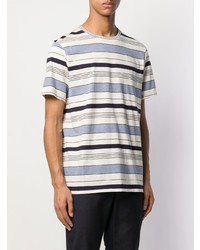 weißes und blaues horizontal gestreiftes T-Shirt mit einem Rundhalsausschnitt von A.P.C.