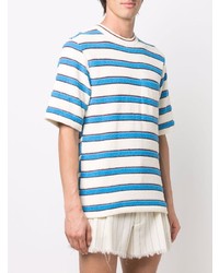 weißes und blaues horizontal gestreiftes T-Shirt mit einem Rundhalsausschnitt von Marni