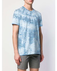 weißes und blaues horizontal gestreiftes T-Shirt mit einem Rundhalsausschnitt von Dondup