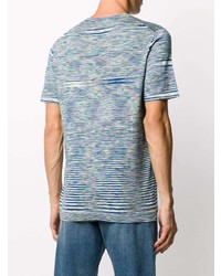 weißes und blaues horizontal gestreiftes T-Shirt mit einem Rundhalsausschnitt von Missoni