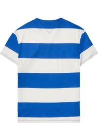 weißes und blaues horizontal gestreiftes T-Shirt mit einem Rundhalsausschnitt von Tommy Jeans