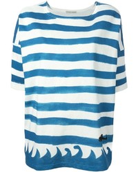 weißes und blaues horizontal gestreiftes T-Shirt mit einem Rundhalsausschnitt von Tsumori Chisato