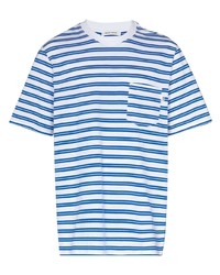 weißes und blaues horizontal gestreiftes T-Shirt mit einem Rundhalsausschnitt von Wood Wood