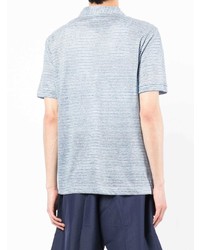 weißes und blaues horizontal gestreiftes T-Shirt mit einem V-Ausschnitt von Giorgio Armani