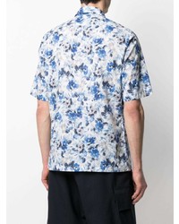 weißes und blaues Kurzarmhemd mit Blumenmuster von Orian