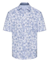 weißes und blaues Kurzarmhemd mit Blumenmuster von HATICO