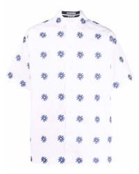 weißes und blaues Kurzarmhemd mit Blumenmuster von Jacquemus