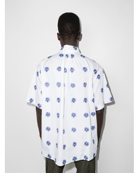 weißes und blaues Kurzarmhemd mit Blumenmuster von Jacquemus