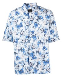 weißes und blaues Kurzarmhemd mit Blumenmuster von Orian