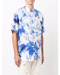 weißes und blaues Kurzarmhemd mit Blumenmuster von Just Cavalli
