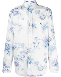 weißes und blaues Langarmhemd mit Blumenmuster von Etro
