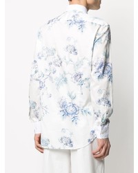 weißes und blaues Langarmhemd mit Blumenmuster von Etro