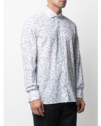 weißes und blaues Langarmhemd mit Blumenmuster von Orian