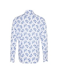 weißes und blaues Langarmhemd mit Blumenmuster von Jacques Britt