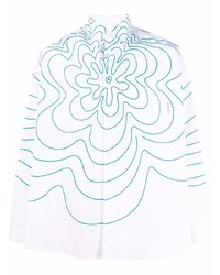 weißes und blaues Langarmhemd mit Blumenmuster von Marni