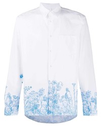 weißes und blaues Langarmhemd mit Blumenmuster von Soulland