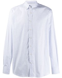 weißes und blaues Langarmhemd mit Karomuster von Hackett