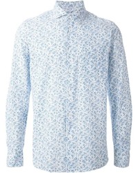 weißes und blaues Langarmhemd mit Paisley-Muster von Aspesi