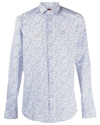 weißes und blaues Langarmhemd mit Paisley-Muster von BOSS