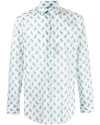 weißes und blaues Langarmhemd mit Paisley-Muster von Etro