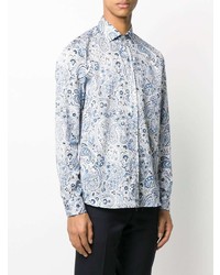 weißes und blaues Langarmhemd mit Paisley-Muster von Etro