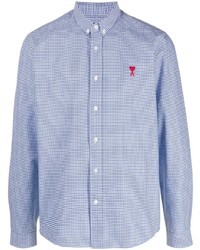 weißes und blaues Langarmhemd mit Vichy-Muster von Ami Paris