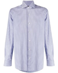 weißes und blaues Langarmhemd mit Vichy-Muster von Barba