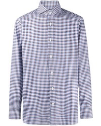 weißes und blaues Langarmhemd mit Vichy-Muster von Borrelli