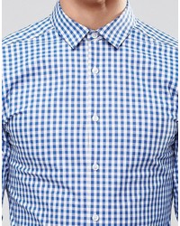 weißes und blaues Langarmhemd mit Vichy-Muster von Asos