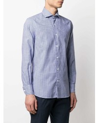 weißes und blaues Langarmhemd mit Vichy-Muster von Glanshirt