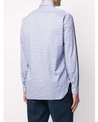 weißes und blaues Langarmhemd mit Vichy-Muster von Barba