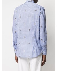 weißes und blaues Langarmhemd mit Vichy-Muster von Etro