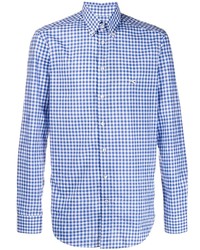 weißes und blaues Langarmhemd mit Vichy-Muster von Etro