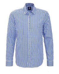 weißes und blaues Langarmhemd mit Vichy-Muster von GABANO