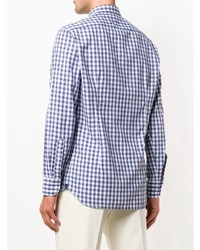 weißes und blaues Langarmhemd mit Vichy-Muster von Lardini