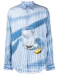 weißes und blaues Langarmhemd mit Vichy-Muster von Jacquemus