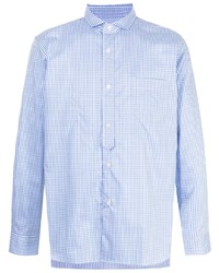 weißes und blaues Langarmhemd mit Vichy-Muster von Junya Watanabe MAN