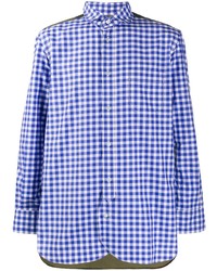 weißes und blaues Langarmhemd mit Vichy-Muster von Junya Watanabe