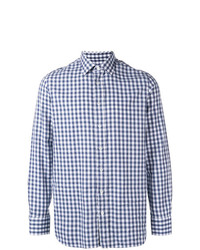weißes und blaues Langarmhemd mit Vichy-Muster von Lardini