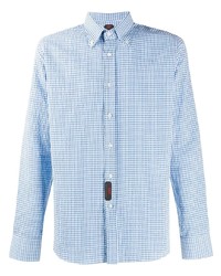 weißes und blaues Langarmhemd mit Vichy-Muster von Mp Massimo Piombo
