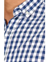 weißes und blaues Langarmhemd mit Vichy-Muster von NO 8 STUDIO