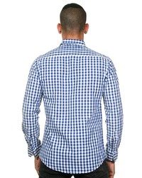 weißes und blaues Langarmhemd mit Vichy-Muster von NO 8 STUDIO