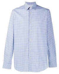 weißes und blaues Langarmhemd mit Vichy-Muster von Paul Smith