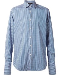 weißes und blaues Langarmhemd mit Vichy-Muster von Paul Smith